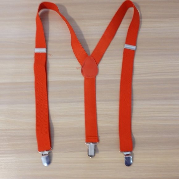 Suspender Boy Orange Neon Clip On Y Back Adjustable Strap Solid Stretch Elastic - Picture 1 of 7